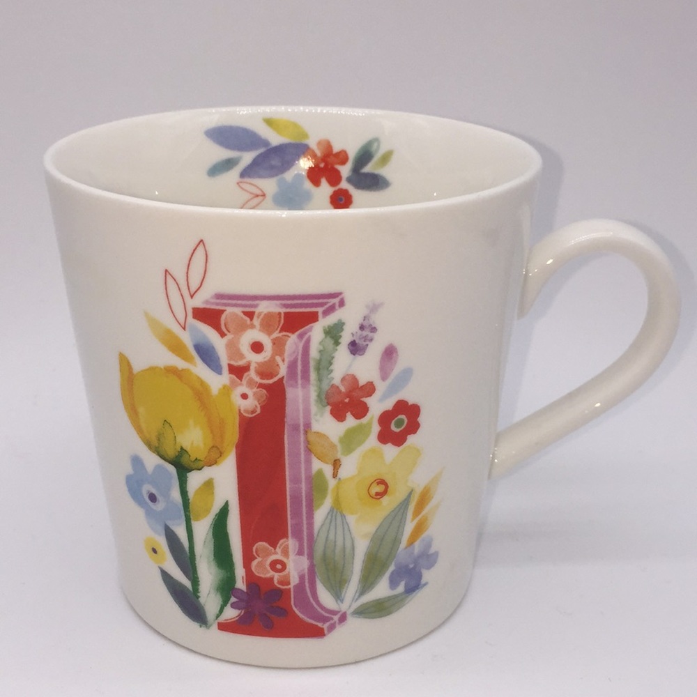 PC Letter I Initial Floral New Bone China Mug